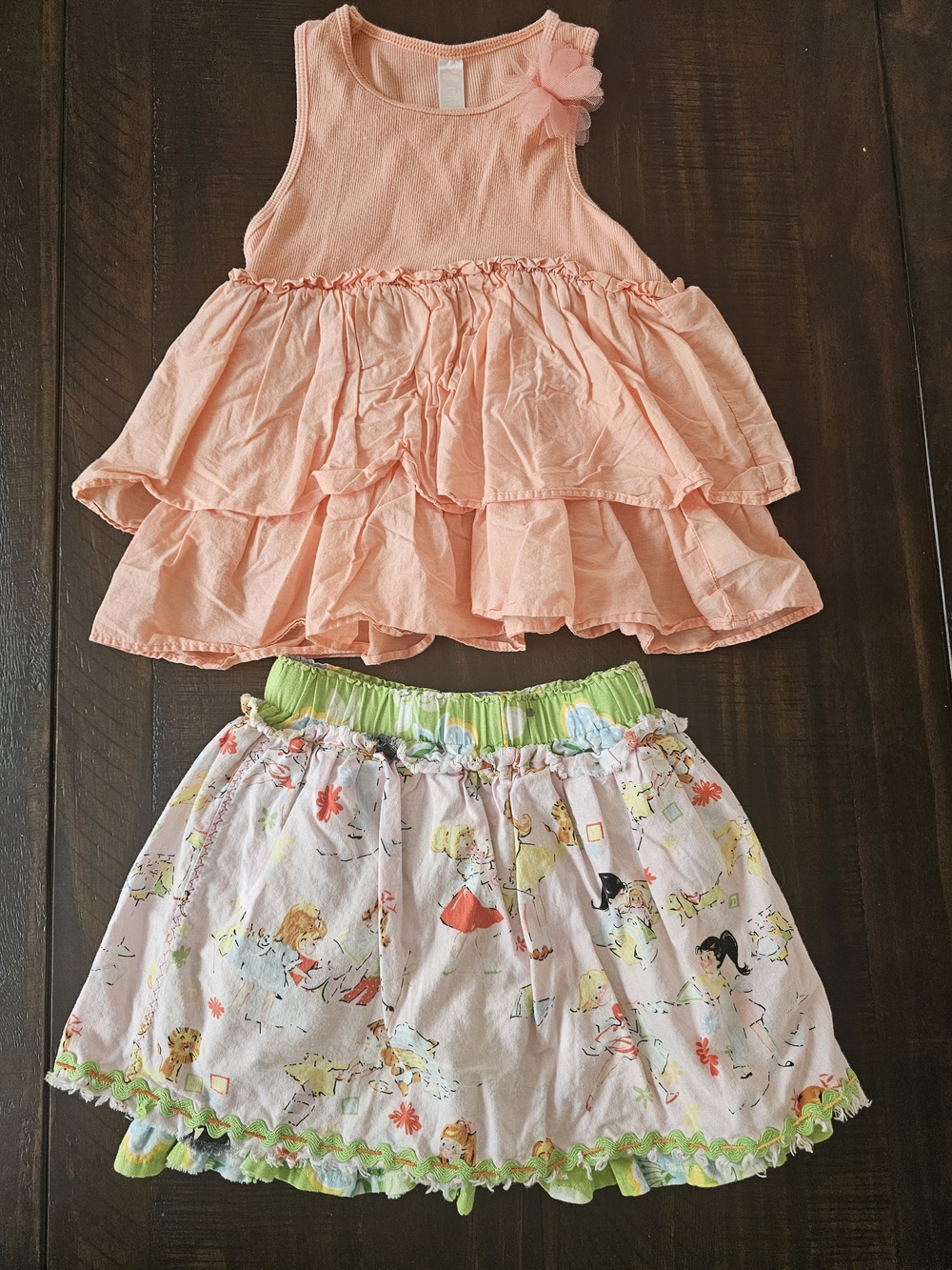 Cherokee Peach Ruffle Tank with Printed Skirt Set